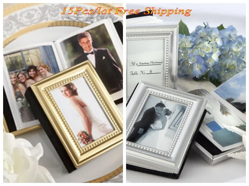 

(15 Pcs/lot) Gold Wedding and Party Favors of Little Book of Memories Place card Holder and Mini Photo Album For Wedding Favors