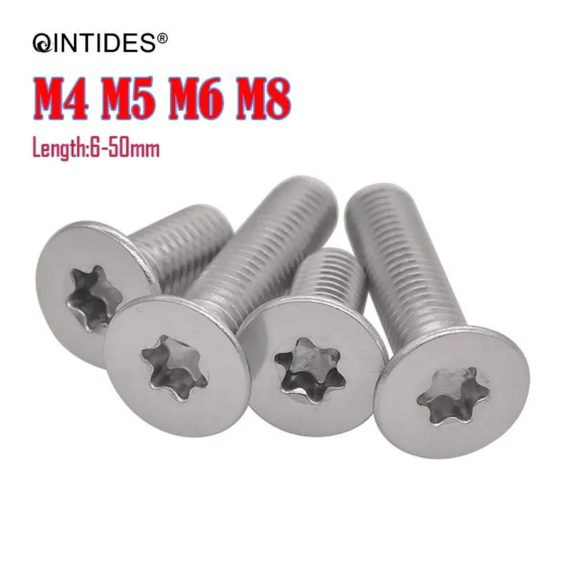 QINTIDES 50/500Pcs M4 M5 M6 M8 Hexalobular Socket Countersunk Head Screws Six-Lobe Flat Screws 304 Stainless Steel Screw