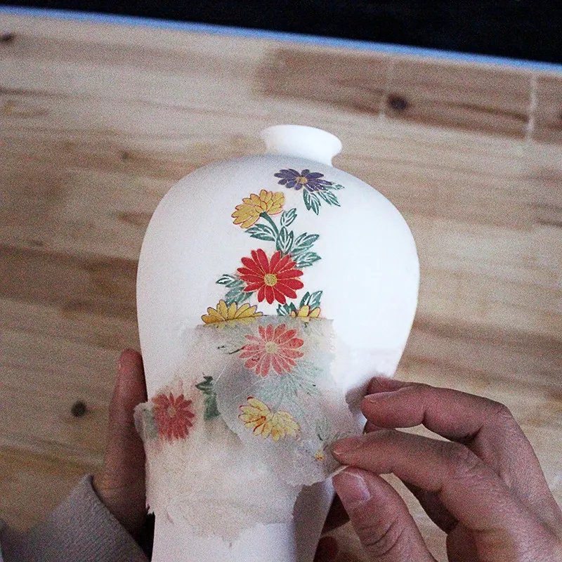 GG04141-papier de transfert d'argile. poterie céramique. glaçure sous glaçure. fleurs colorées
