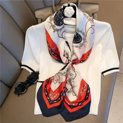 Ladies Luxury Floral Printed Elegant Large Shawl Wrap Hijab Women  Echarpe Bandana Neckerchief Square Imitated Silk Scarf 90x90