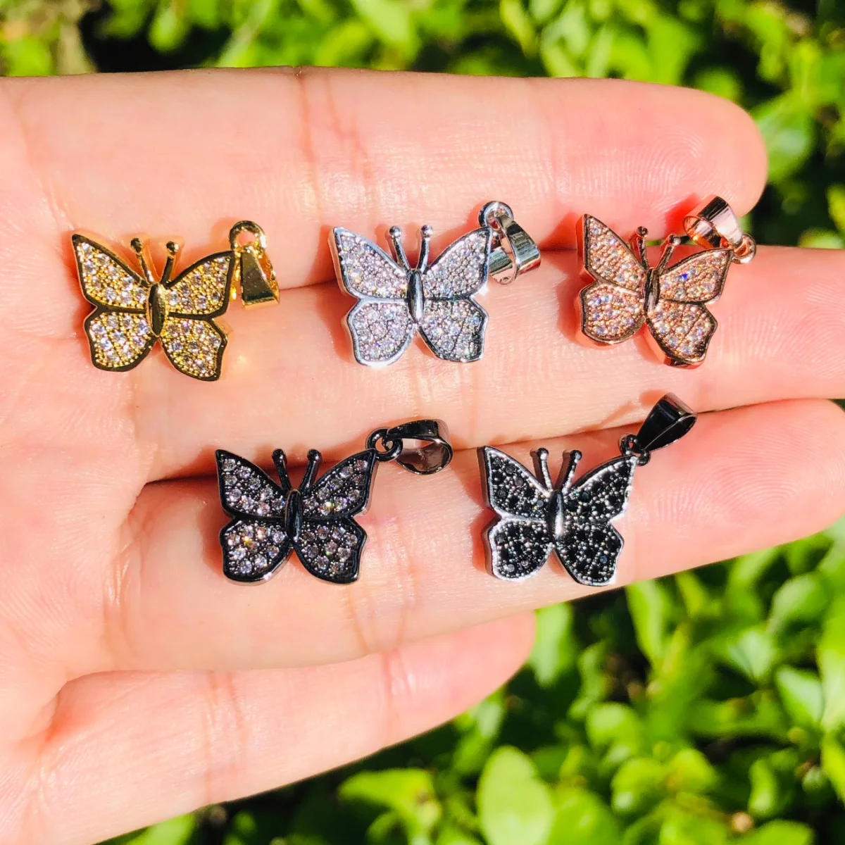 5pcs Butterfly Charms for Jewelry Making Crystal Rhinestone Micro Pave Pendant for Women Necklace Bracelet Accessory Supply Bulk