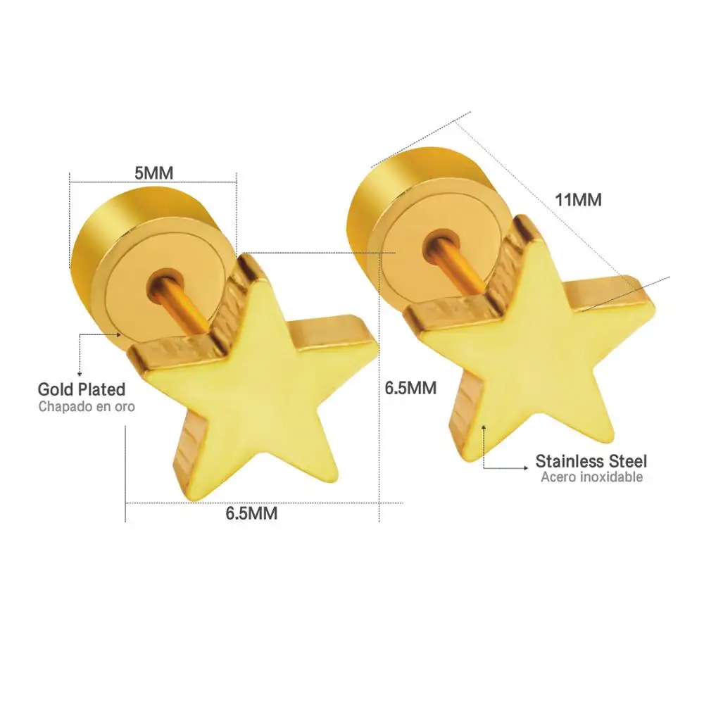 LUXUSTEEL aretes mujer Stainless Steel Star Screw Stud Earring Fashion Jewelry Anti-allergy Korean BabyGirl Earrings Party