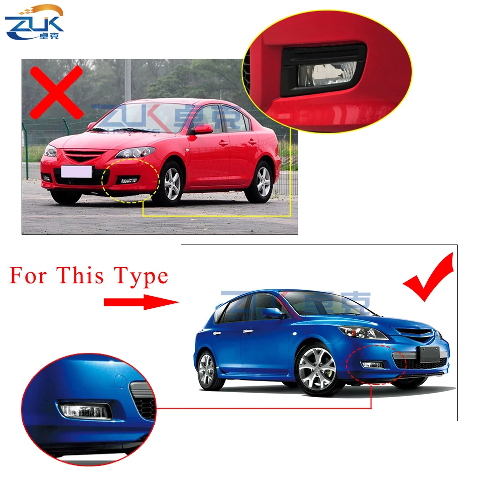 ZUK Car Front Bumper Fog Lamp Anti-Fog Light Set For Mazda Speed 3 MPS BK 2007-2013 Foglight Foglamp Kit With Wires Cable Switch