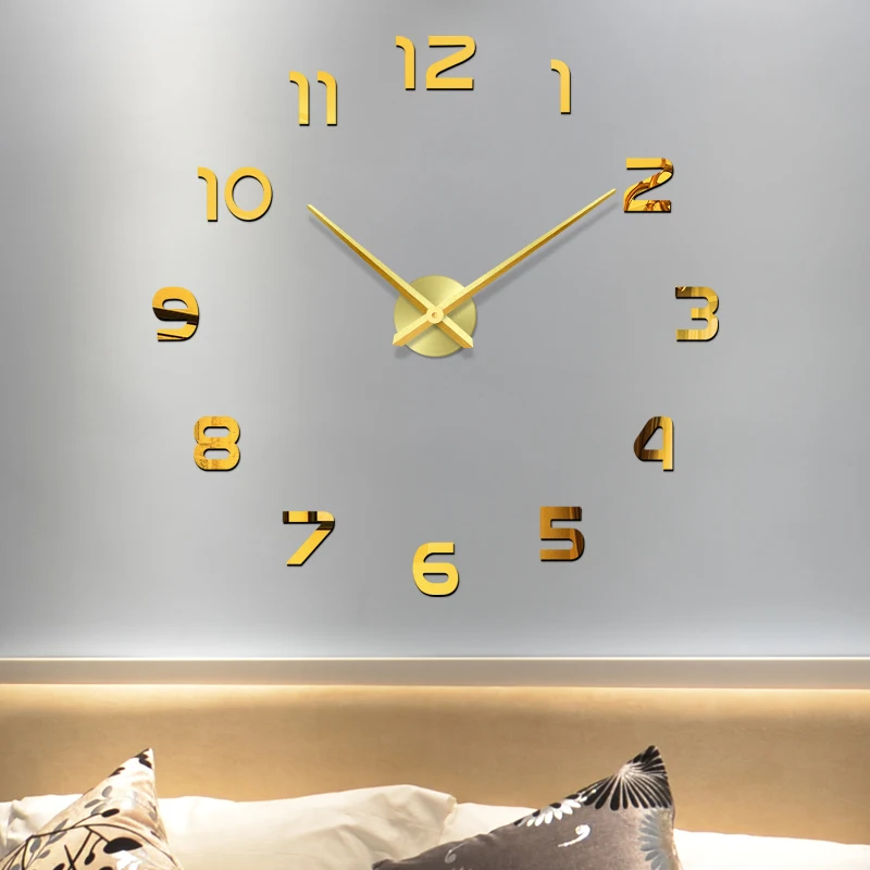 48'' Clock Watch Wall Clocks Horloge 3D Diy Acrylic Mirror Stickers Home Decoration Living Room Quartz Needle Black Golden Slive