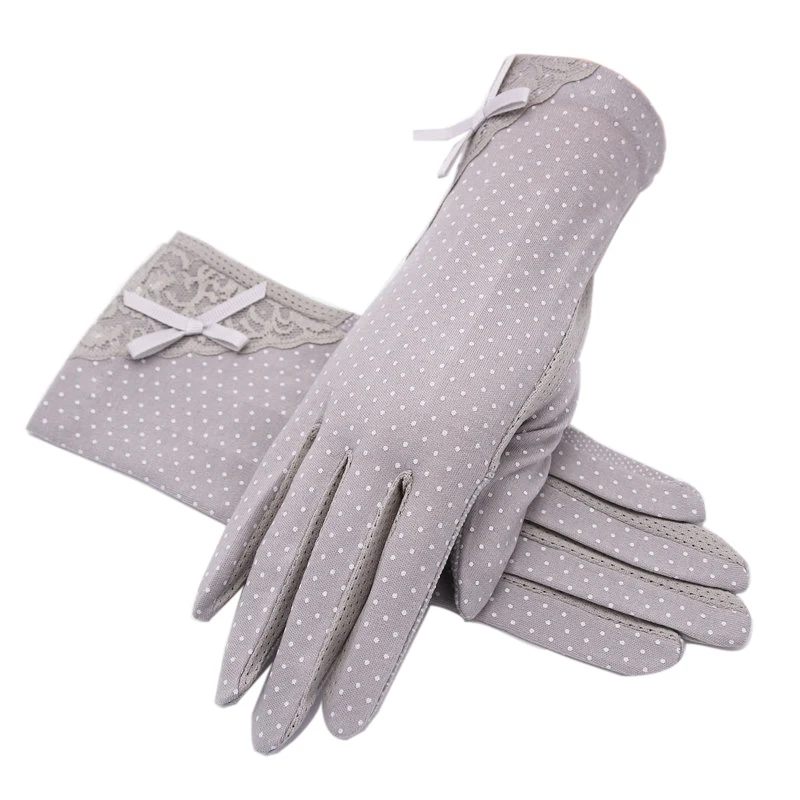 Guantes de algodón con estampado de lunares para mujer, antideslizantes, transpirables, finos, protección solar UV, 2024