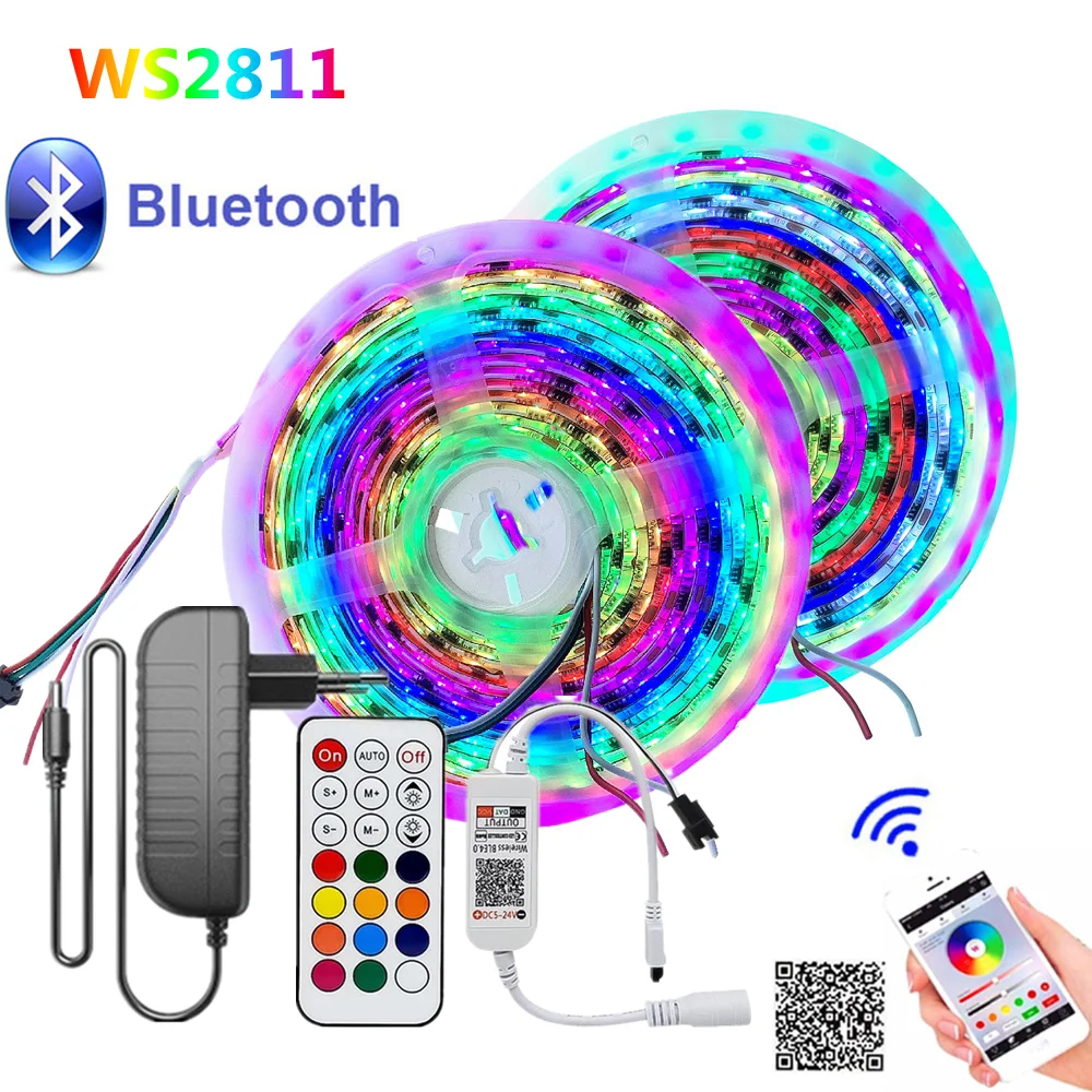 Dream Color WS2811 Individually Addressable LED Light Strip DC12V 2811 IC Diode Tape Bluetooth Controller+Adapter For Home Party