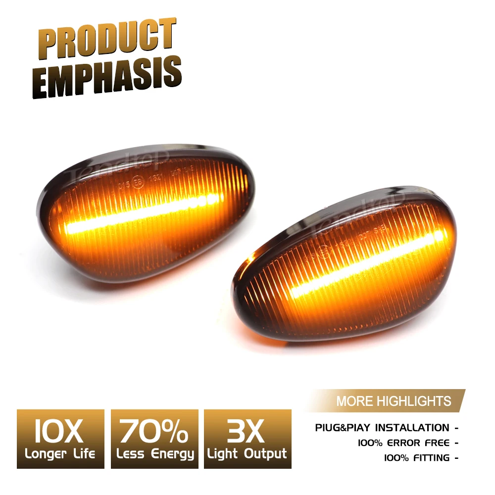 2PCS Dynamic Flowing LED Turn Signal Smoke Lens Side Marker Light Blinker Lamp For Alfa Romeo 145 Alfa Romeo 146 1994-2001