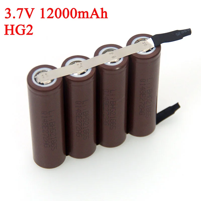 3.7V 1S 12000MAh HG2แบตเตอรี่ลิเธียมไฟLEDตกปลาลำโพงบลูทูธ4.2Vบัดกรีนิกเกิลแผ่นDIYแบตเตอรี่