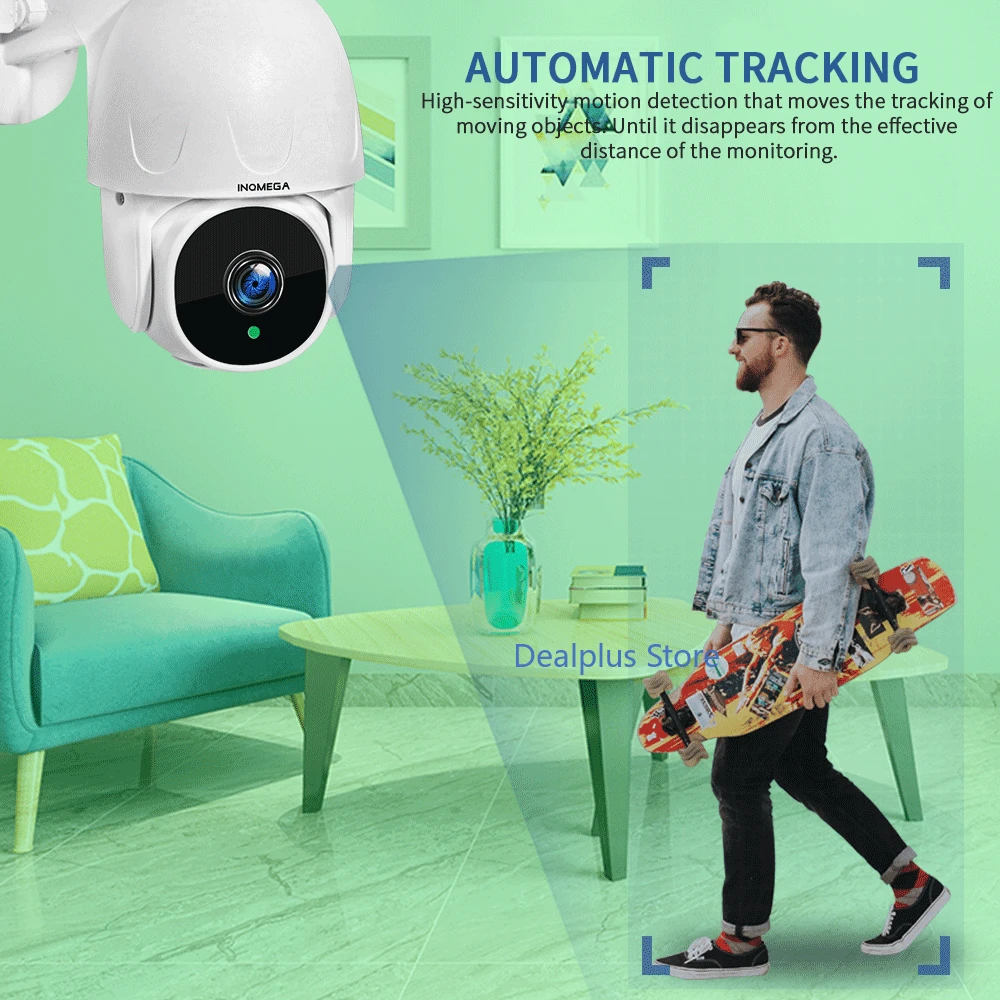 Inqmega Tuya Ptz Smart Cloud Outdoor Auto Tracking 4MP Ip Camera Google Home Alexa Video Surveillance Cctv Security Camera