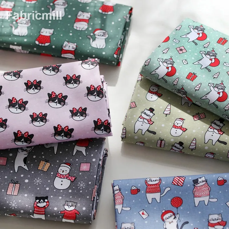 Cat Digital Printing Cotton Fabric for Sewing Baby Clothes DIY Handmade Patchwork Supplies Per Half Meter