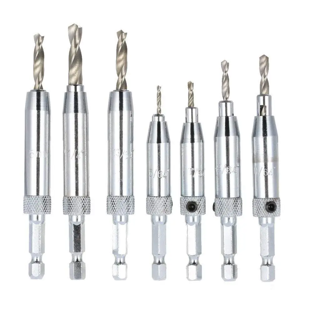 

1Set Center Drill Bit Doors Self Centering Hinge Tapper Core Drill Bit Set Hole Puncher Woodworking Tools 5/64"- 1/4"