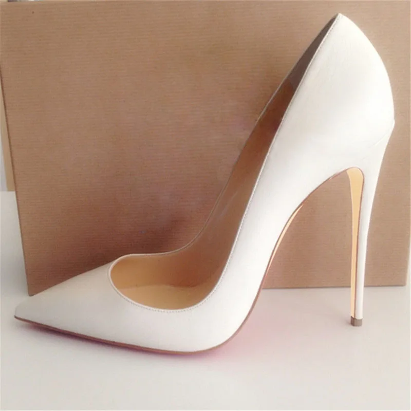 White Matte Leather Pumps Solid Outfit Slip-On Shallow Opening Party Dress Heels Lady 12/10/8 cm High Heels Single Shoes