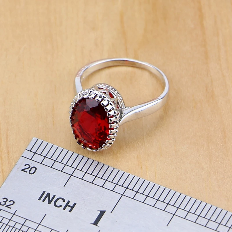 Natural 925 Silver Jewelry Red Birthstone Charm Jewelry Sets Women Earrings/Pendant/Necklace/Ring/Bracelets T055