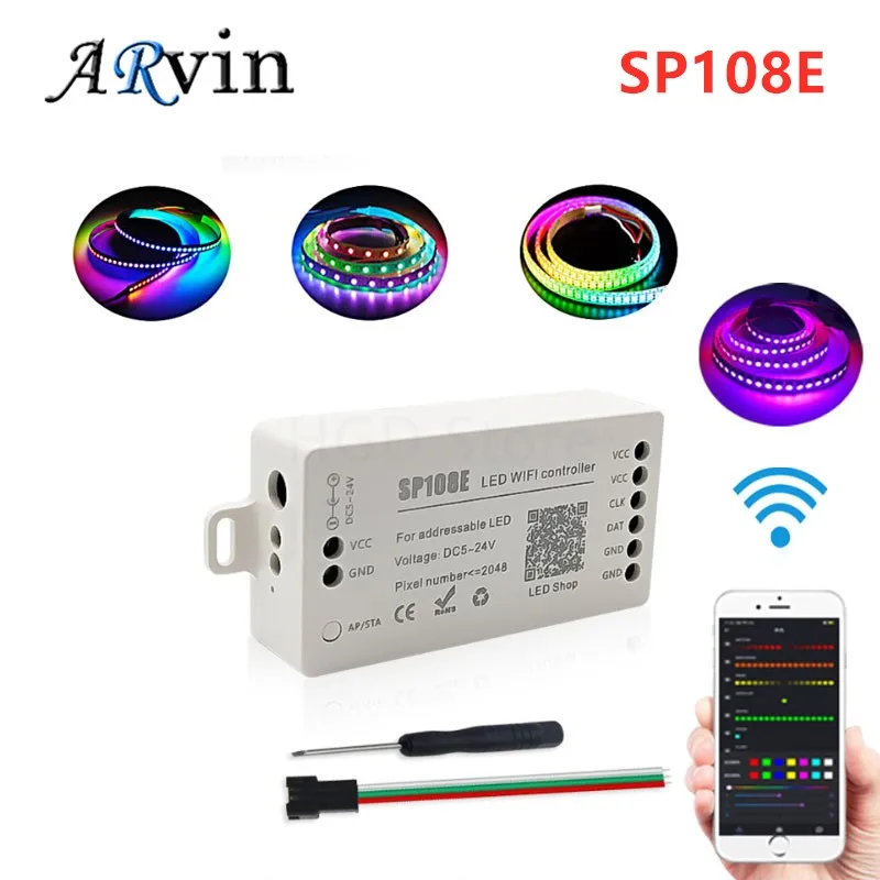 WS2811 WS2812B SP108E LED Strip WIFI Controller WS2813 WS2815 SK6812 Etc LED Module Light Smart APP Wireless Control DC5-24V