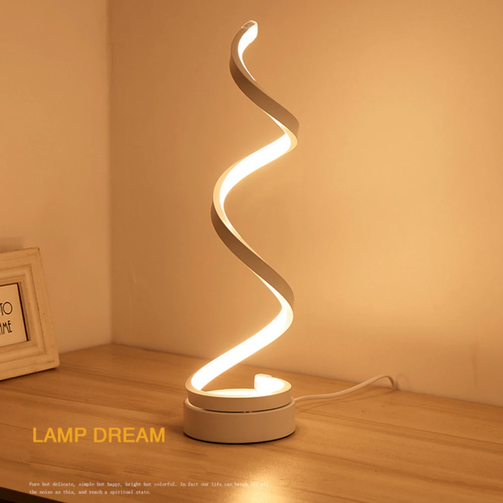 

LED Light Table Lamp Wave Curve Spiral Bedside Light Dimmable Remote Control Warm White With UK US EU Power Plug Bedroom Decor