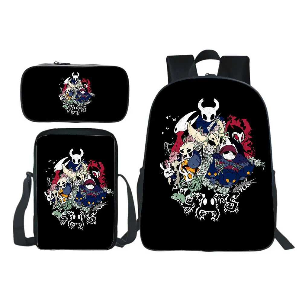 Game Hollow Knight Backpack 3pcs Set (backpack+shouder Bag+pen Bag)Boy Girl School Bag Teens Bookbag Rucksack Gift