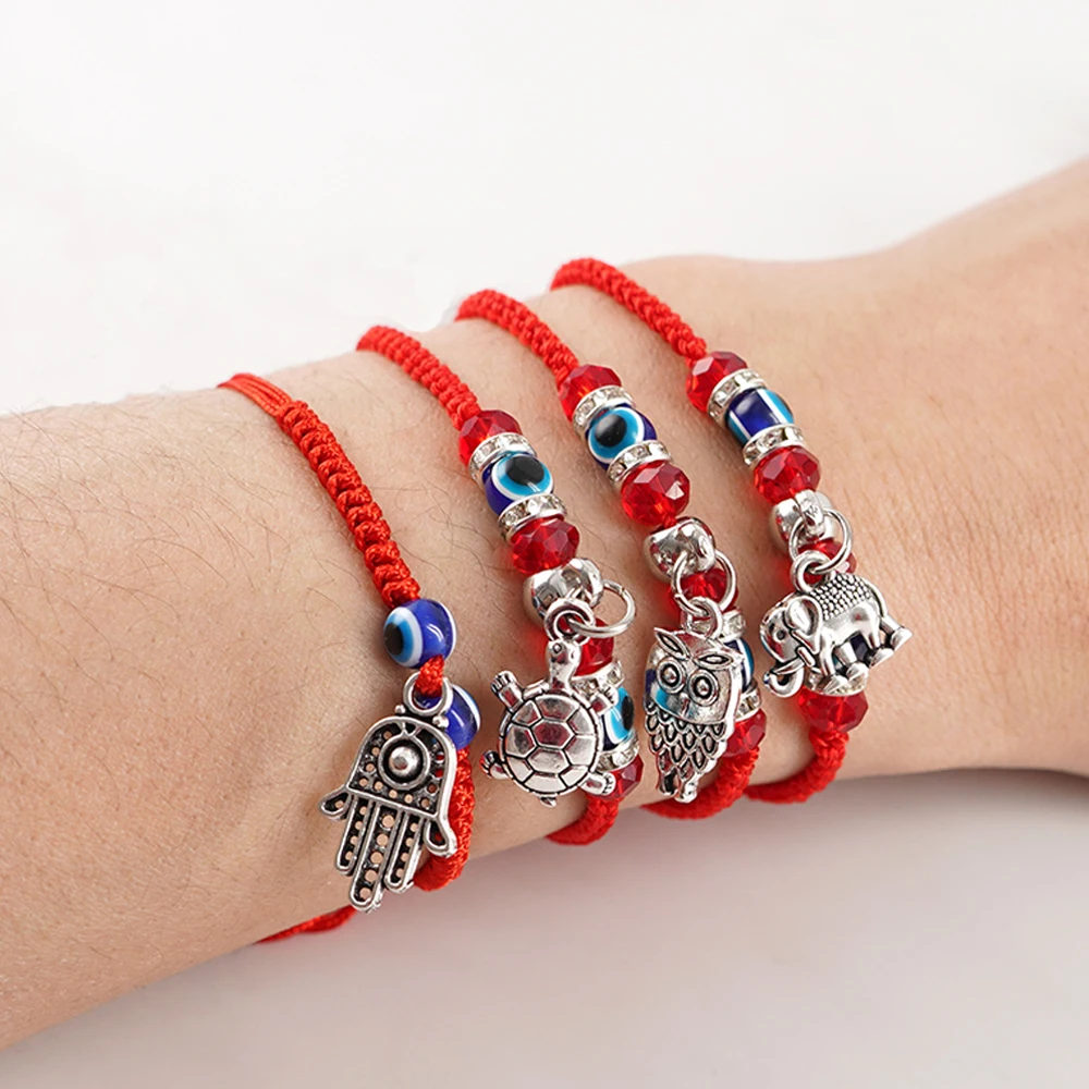 Handmade Blue Evil Eye Bracelet with Red String for Couples Lucky Charms Jewelry Gift for Women And Men Wish Rope Thread