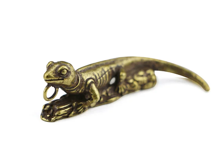 antique Handmade Pure Brass lizard craft  DIY desktop ornament car key pendant Miniature portable Fitting Keychain Pendant a4117