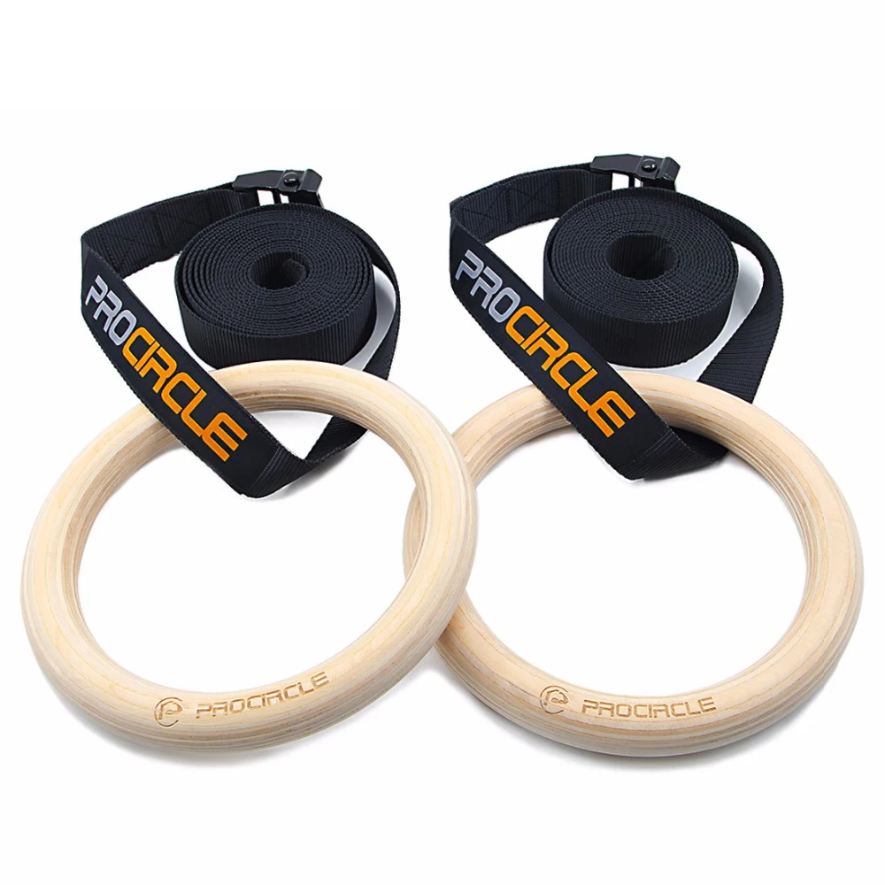 Procircle-Wood Gymnastic Rings for Adults and KidsGym Rings with Adjustable Long Buckles, Workout Straps, Home Gym 28mm