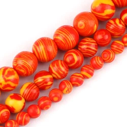 Wholesale 4 6 8MM Orange Malachite Stone Beads Yellow Stripe Round Loose Spacer Bead for DIY Jewelry Making Handmade Accessories