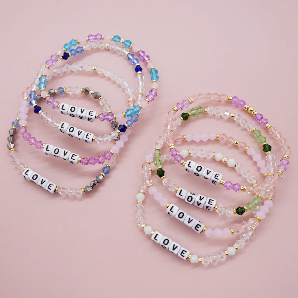 Go2Boho Romantic Crystal Beaded Bracelets LOVE Custom Letter Beads Strand Bracelet for Women Romantic Valentine\'s Day Jewelry