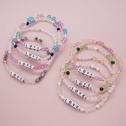 Go2Boho Romantic Crystal Beaded Bracelets LOVE Custom Letter Beads Strand Bracelet for Women Romantic Valentine's Day Jewelry
