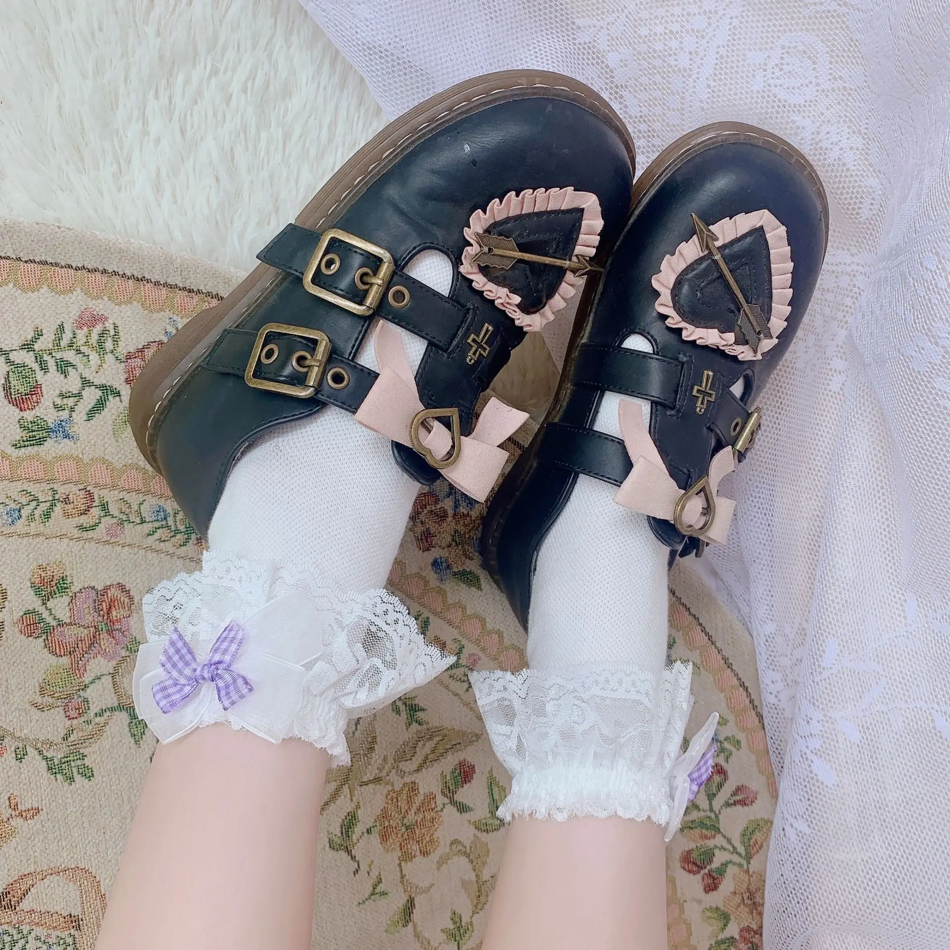 1 Pair Lolita Style Socks Maiden Lovely Woman Lace Short Socks Summer Cute Sweet Ruffle Bows Comfortable Princess Socks