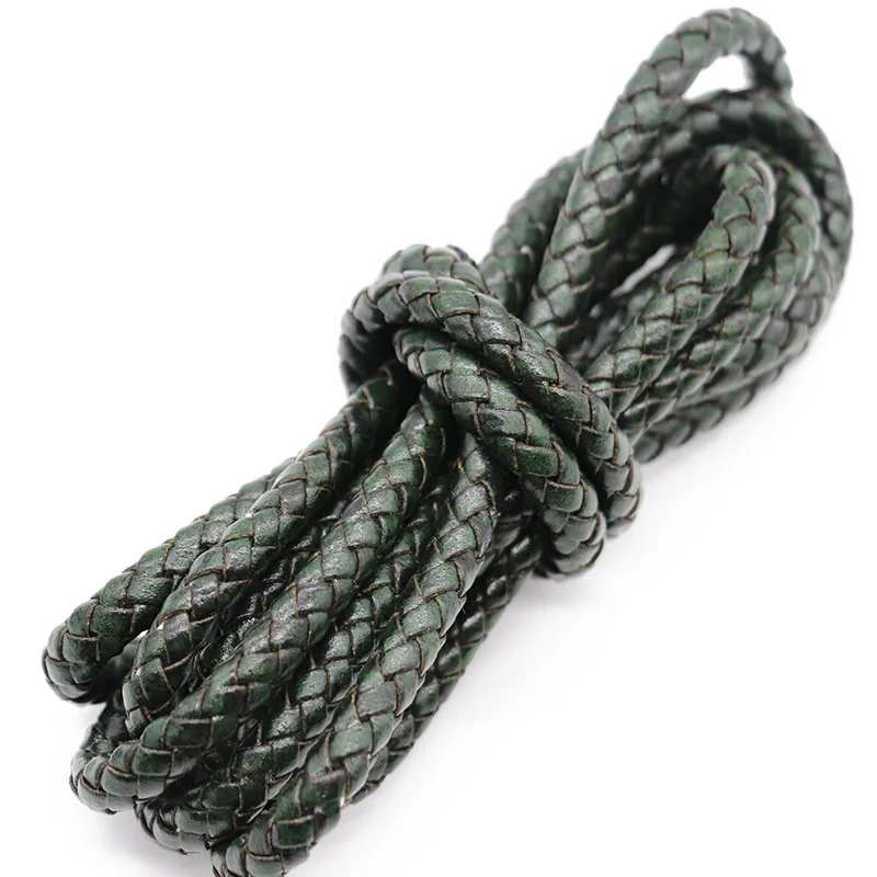 Mibrow 1meter 5mm 6mm Round Vintage Dark Green Red Genuine Leather Cords for Leather Bracelet Jewelry Making Findings