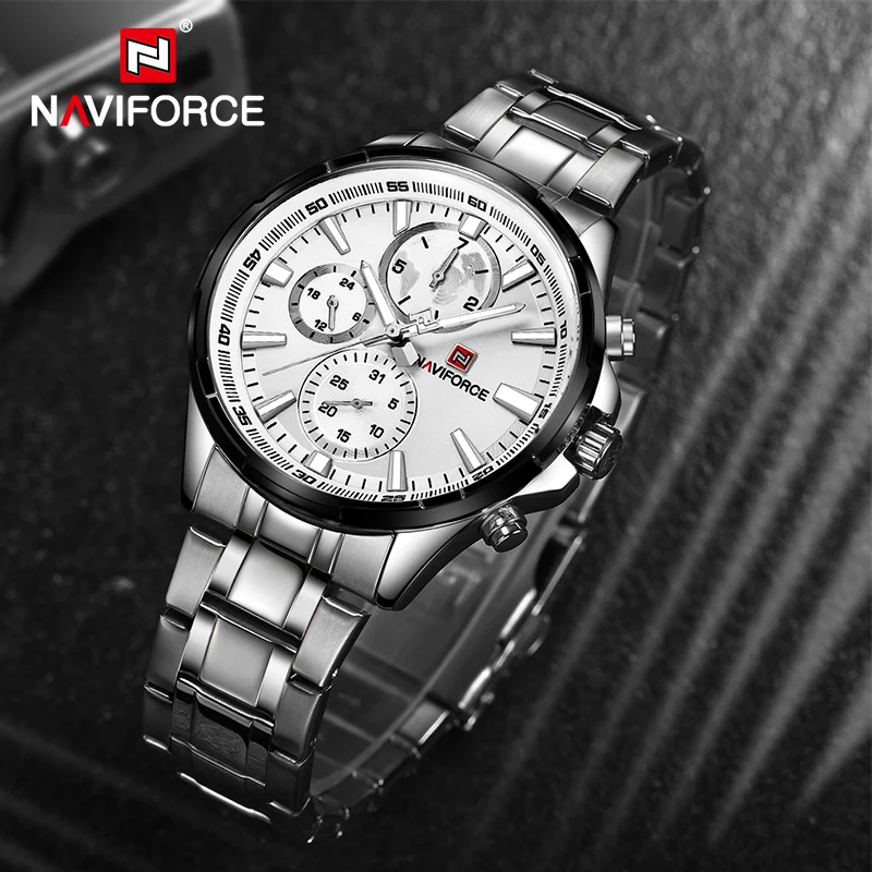 Casual Fashion NAVIFORCE Men\'s Quartz Watches with 24 Hours Week Display Stainless Steel Waterproof Clock Male Relogio Masculino