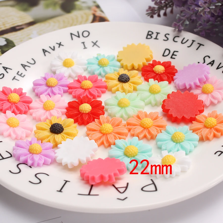 50pcs/lot 9mm-22mm White Flat Back Daisy Resin Flowers Cabochon Beads For Cell Phone Case Decoration Jewelry Making Diy Supplies