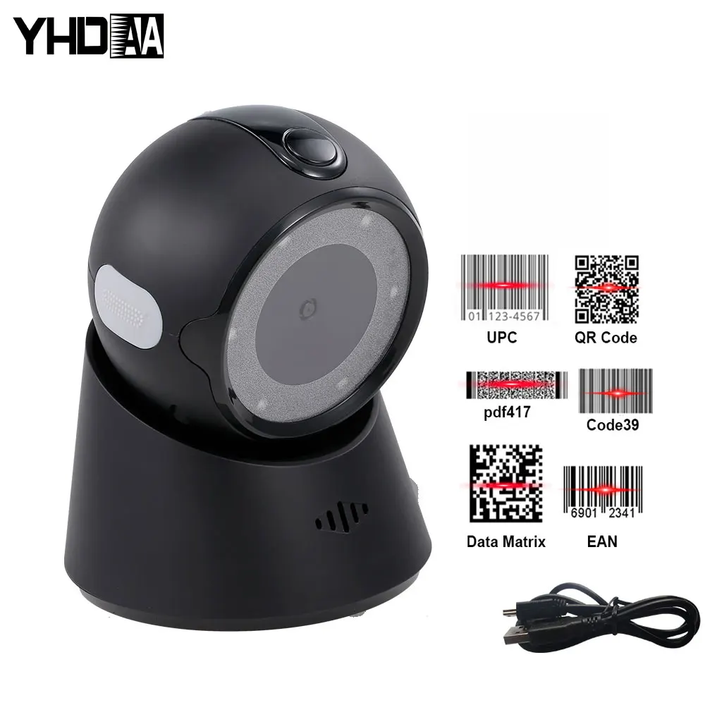 Barcode Scanner Platform 1D 2D QR Code Reader Desktop Scanning Hands-Free Wired USB Barcode Reader Scanning Barcode PDF417 Code