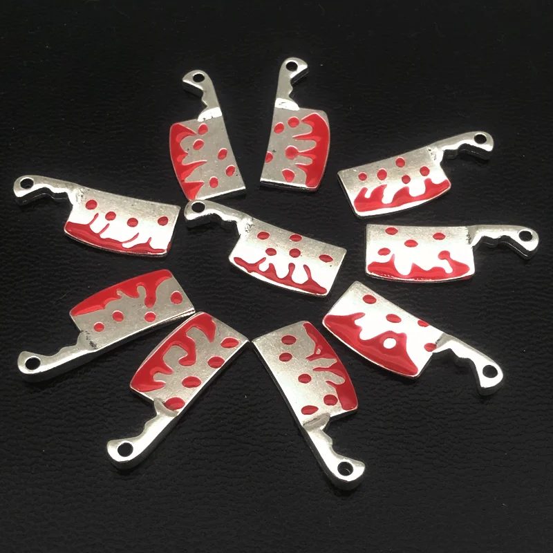 10pcs Halloween Zinc Alloy Silver Color Chef Cleaver Charms Kitchen Knife Pendants for DIY Bangle Bracelet Findings