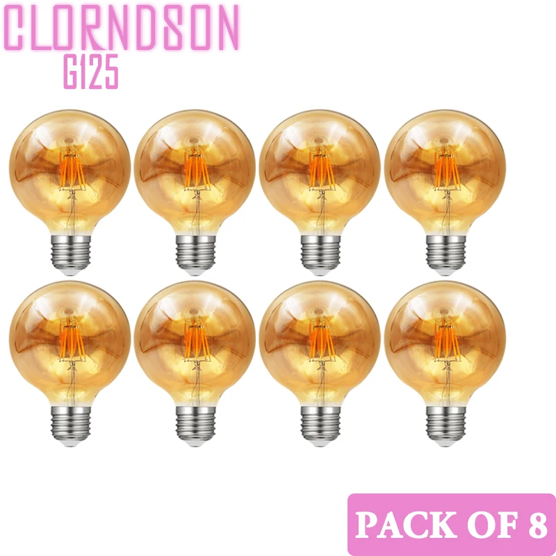 

Pack of 8 Dimmable Amber G125 6W 8W Led Antique E27 E26 Vintage Retro Lamp 110V 220V Filament Bulbs Lamp Glass Ball Bombillas