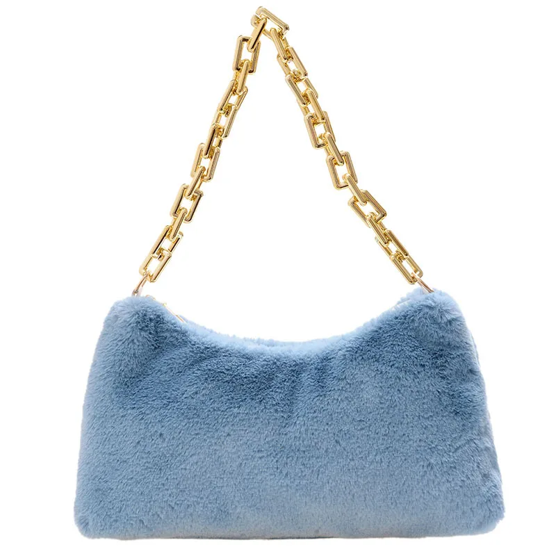 Soft Plush Shoulder Bag Fashion Women Candy Color Winter Cloud Bag Female Thick Chain Handbags Ladies Warm Faux Fur Underarm Bag
