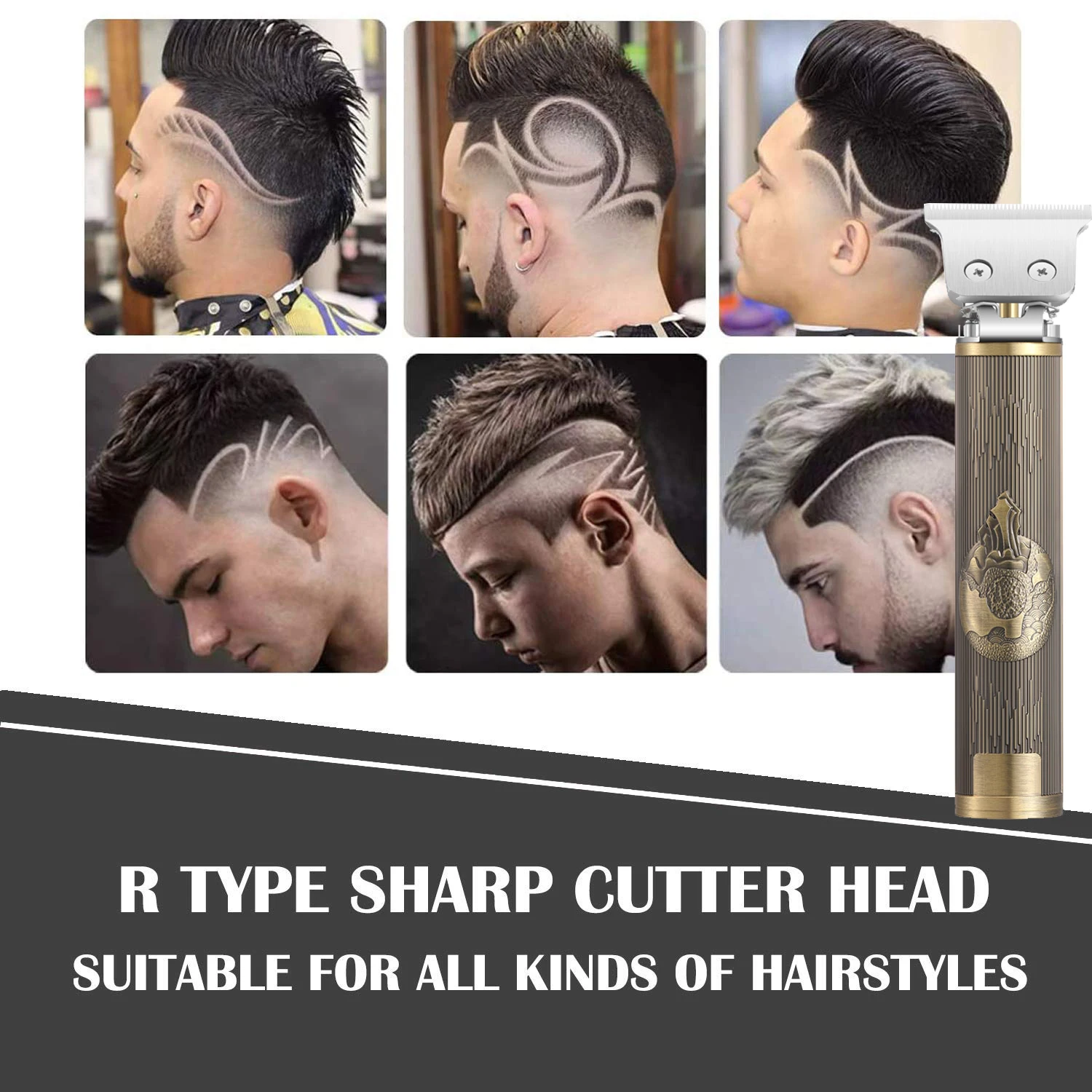 HTC Vintage T9 Hair Trimmer Machine Electric Clippers Men's Retro T-9 Style Buddha Head Carving Oil-Heads Scissors