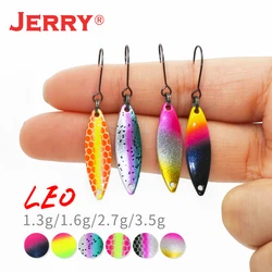 Jerry Leo-cucharas de Metal ultraligeras para Pesca de trucha, señuelos de latón Micro Aleteo, 1,6-3,5g, cebo giratorio de Color UV brillante para Pesca