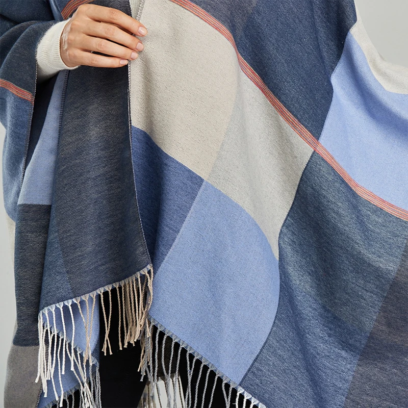 New Imitation Cashmere Women Plaid Tassel Vintage Poncho Split Scarf Winter Warm Shawl Wrap Female knitted Cloak Thick Blanket