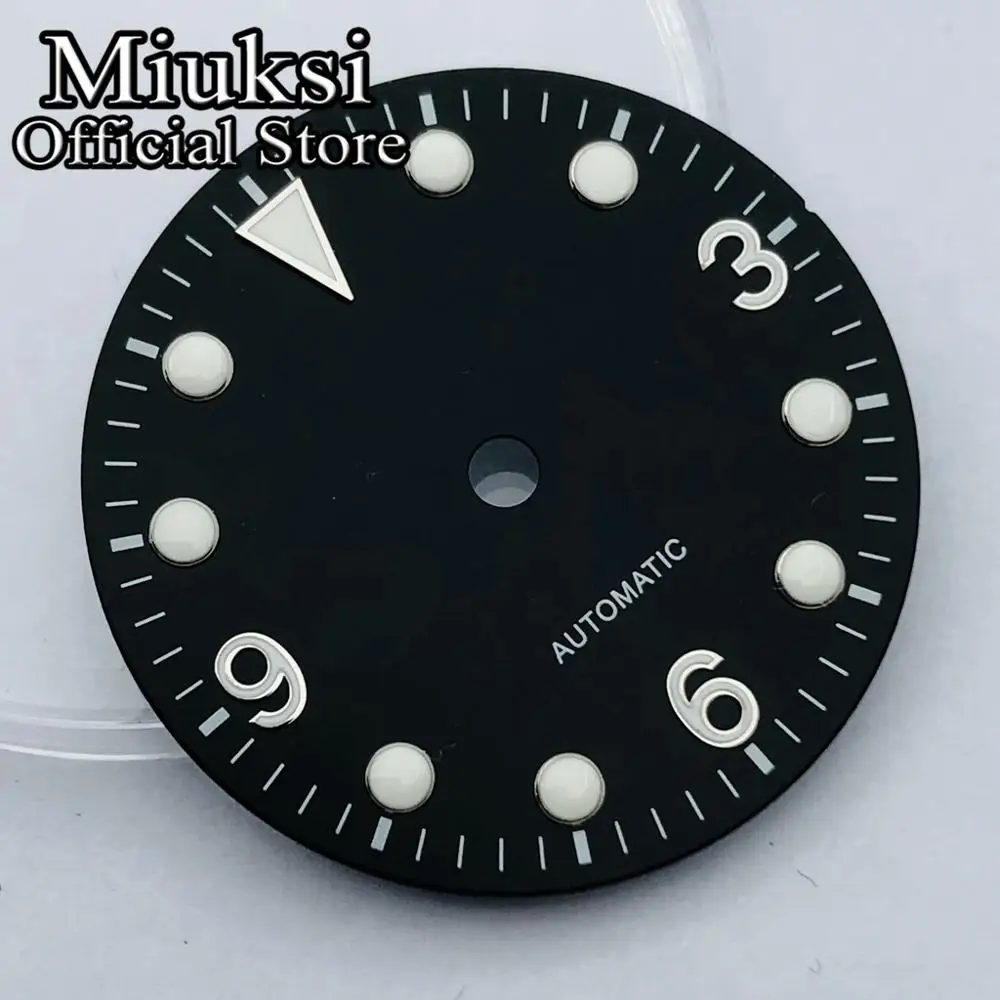 Quadrante luminoso Miuksi 29,2 mm nero blu verde quadrante sterile adatto al movimento NH35 NH36