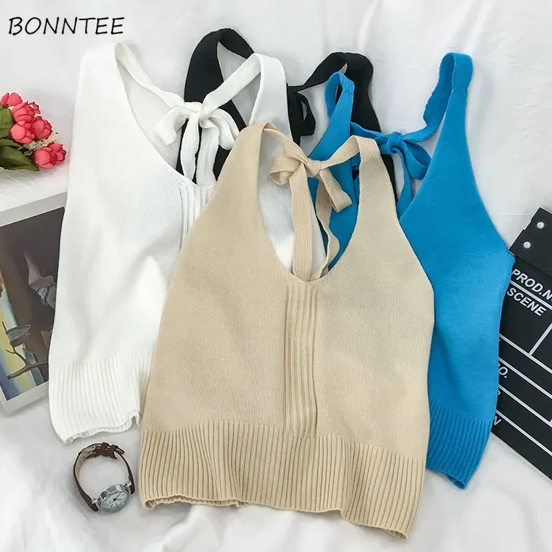 Tanks Women Bandage 6 Colors Design Sexy Knitted Summer European Style All-match Feminino Popular Retro Fashion Hot Sale Simple