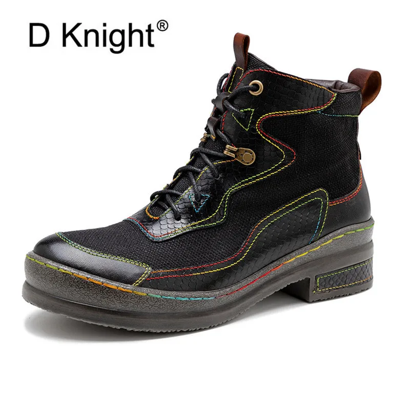 

New IN Design Double Color Stitching Ankle Motorcycle Boots For Woman Cow Genuine Leather Casual Short Western Boots Shoes Woman