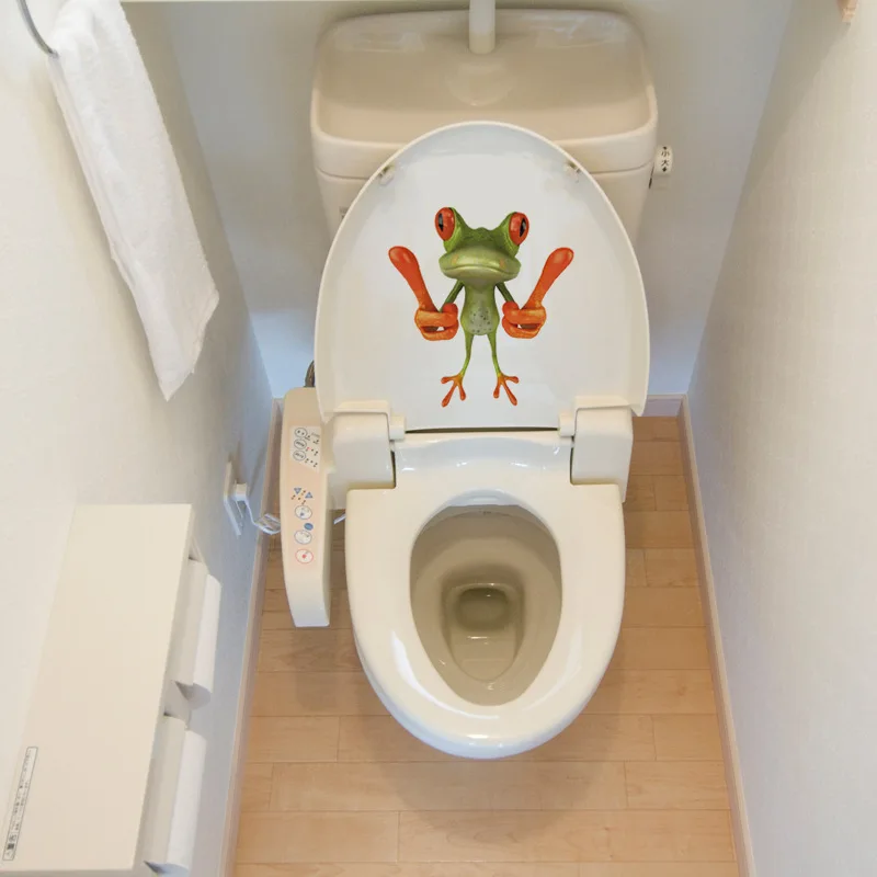 New 3D funny Frog toilet sticker creative green frog wall Stickers vinyl waterproof bathroom Toilet decals mural home decoration