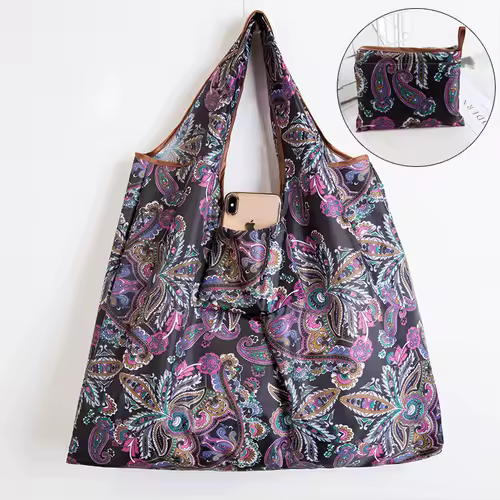 BIG Eco-Friendly Folding Shopping Bag Reusable Portable Shoulder Handbag for Travel Grocery Fashion Pocket Tote - Image 26
