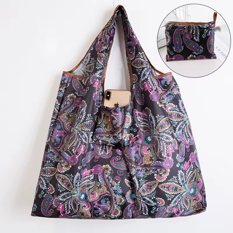 BIG Eco-Friendly Folding Shopping Bag Reusable Portable Shoulder Handbag for Travel Grocery Fashion Pocket Tote - Image 26