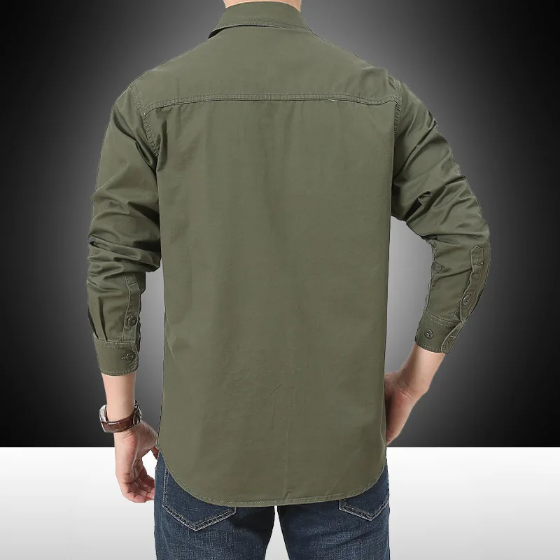 Military Style Mens Shirts Uniform 3xl 4XL 5XL 6XL Plus Size Big Cotton British Long Sleeve 2021 Male Cargo Shirts Us Army Green