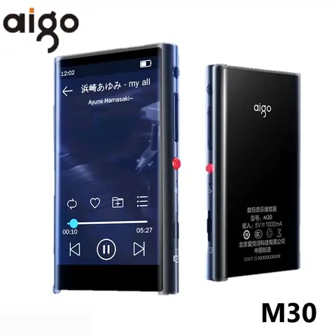 Aigo m30 grande tela de toque bluetooth 5.0 leitor música digital alta fidelidade música portátil walkman mp3 mp4 mini gravador voz vídeo hd