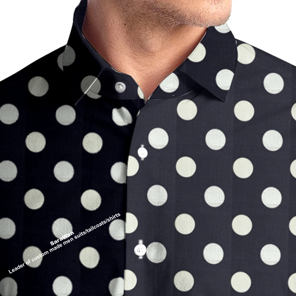 Midnight Blue Polka Dot Dress Shirt Tailor Made Polka Dot Men Dress Shirts ,Fashion Dark Navy Men Dress Shirt,Dotted Style Shirt