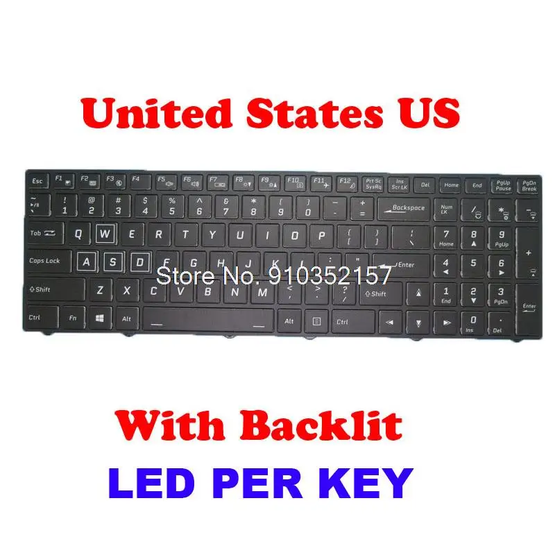 

Laptop US English Belgium BE Colourful Backlit Keyboard For CLEVO P950 P950ED P950RC P950RD P950RF LED PER KEY