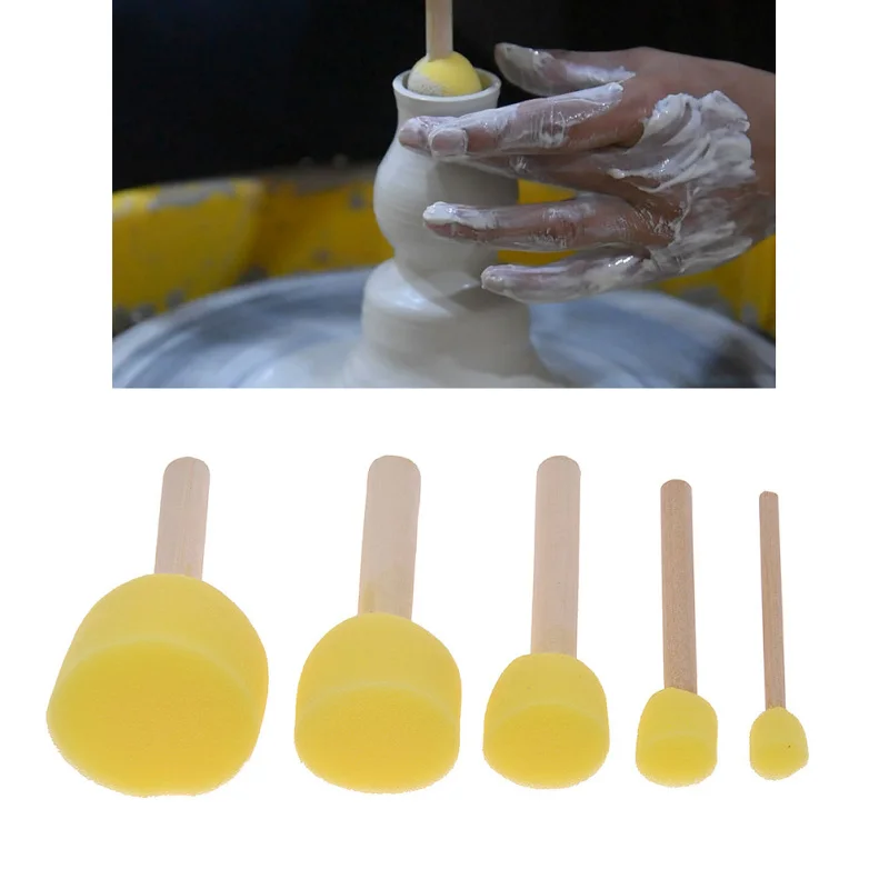 5pcs/lot Wooden Handle Sponge Rod Set Of Water Absorbing Clay Sculpture Bloom DIY Handmade Pottery Arts Tools Accessory