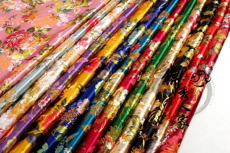 Vintage Brocade Fabric Chinese Style Silk Satin Jacquard Cloth Sewing for Ancient Tang Costume Kimono Bag Golden peony series