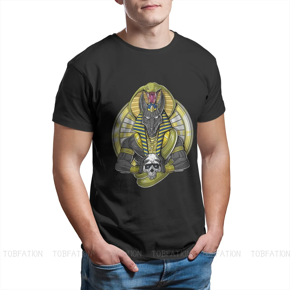 Men Egyptian Mythology Ancient Atum Horus Osiris Fashion T-Shirts Anubis Skull God Of The Dead Pure Cotton Graphic Streetwear